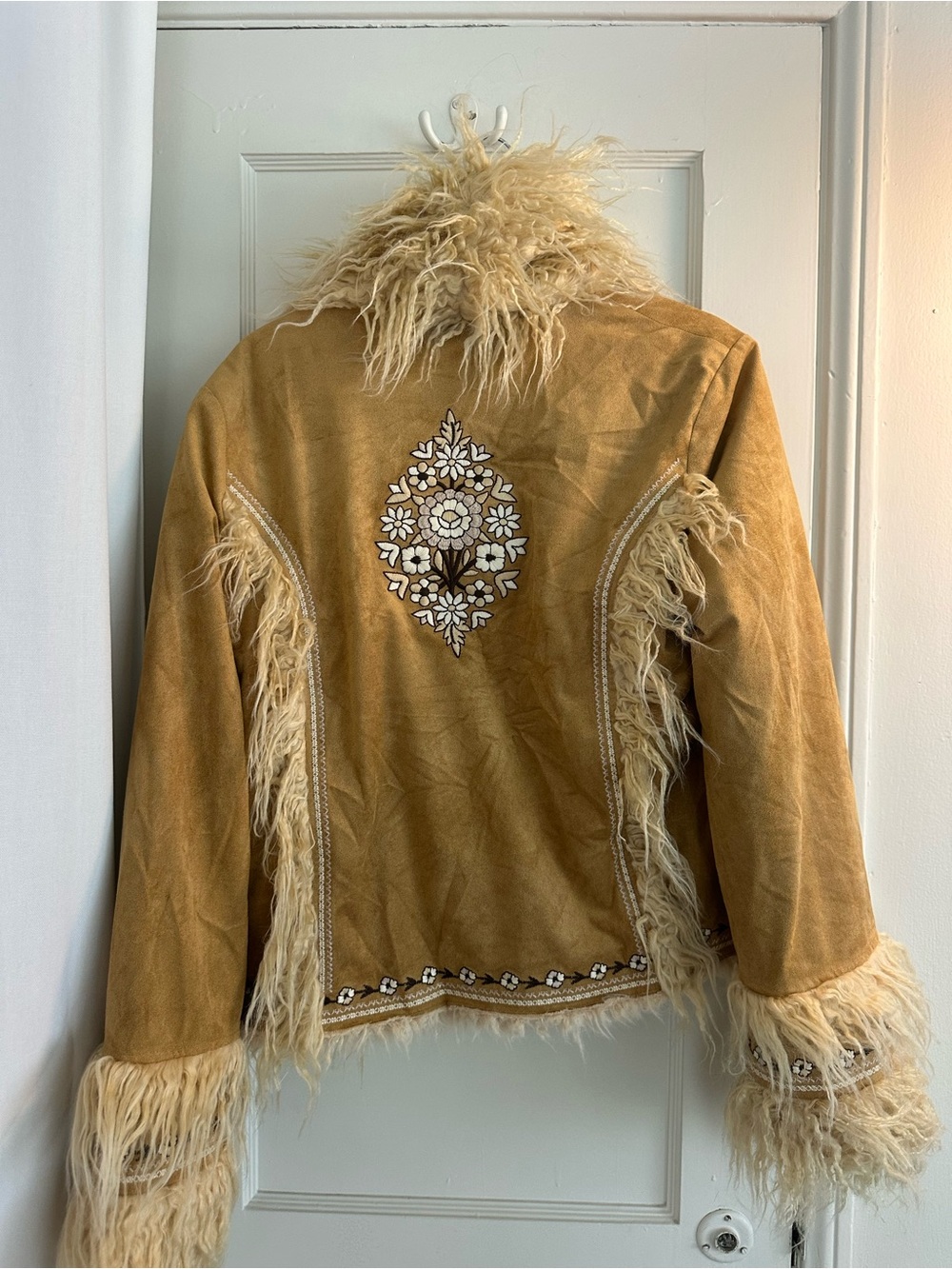 Spell Camel Faux Suede Teddy Jacket with Cream Shearling Trim - Picture 4 of 4